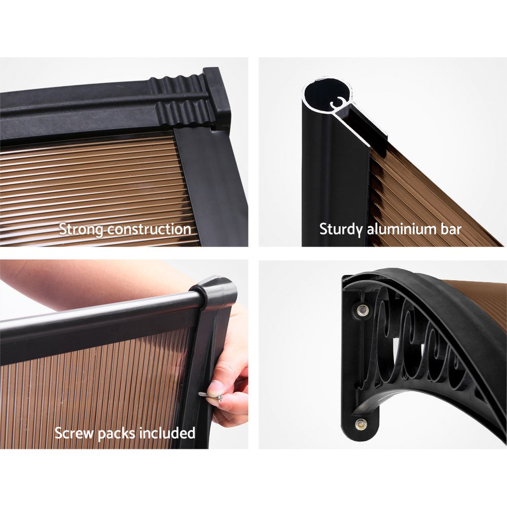 Instahut Window Door Awning Door Canopy Patio UV Sun Shield BROWN 1mx4m DIY