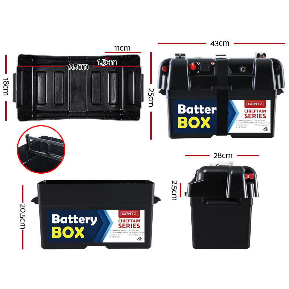 GIANTZ Battery Box 12V Camping Portable Deep Cycle AGM Universal Large USB Cig