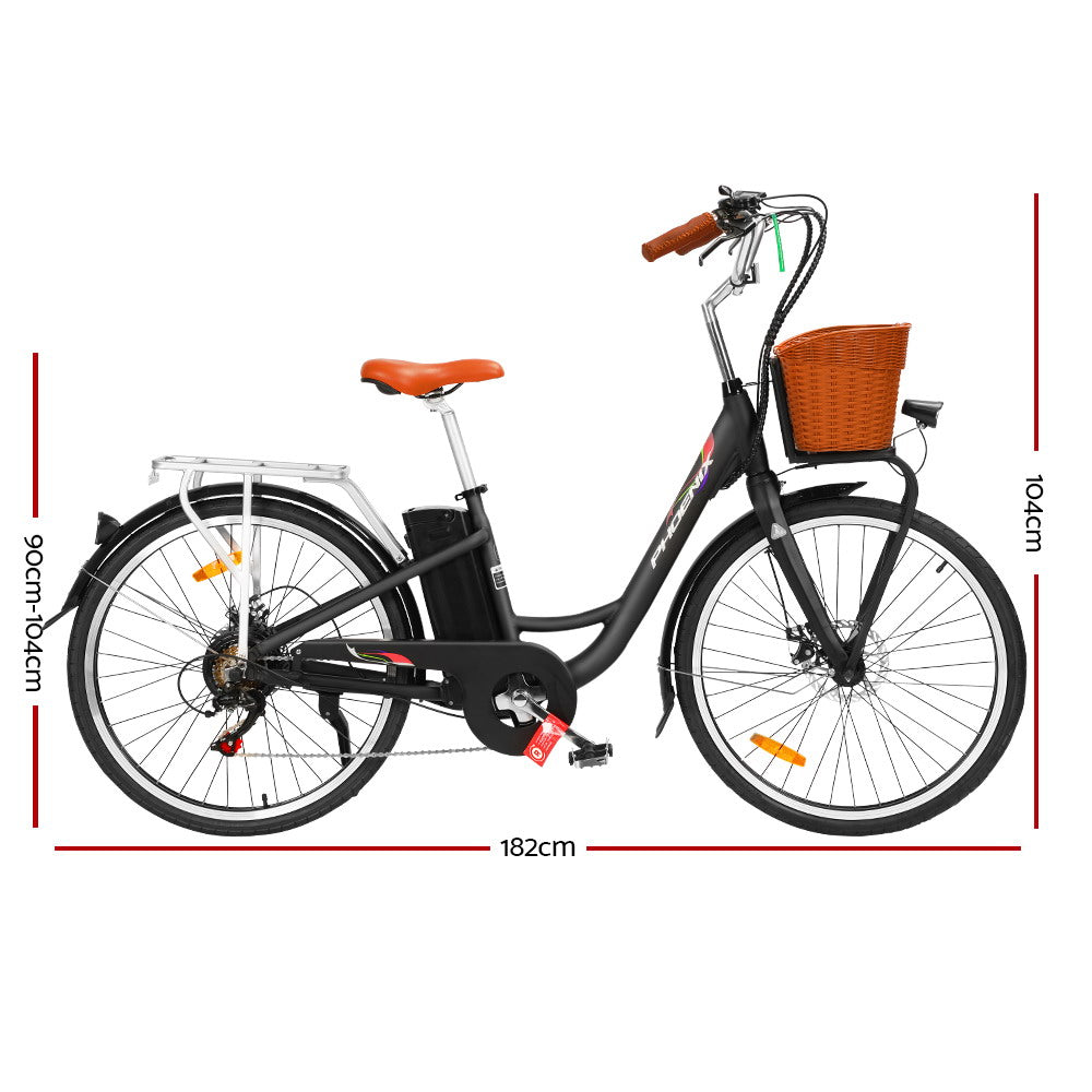Phoenix 26" Electric Bike Bicycle eBike e-Bike Motorized City Battery Basket Black