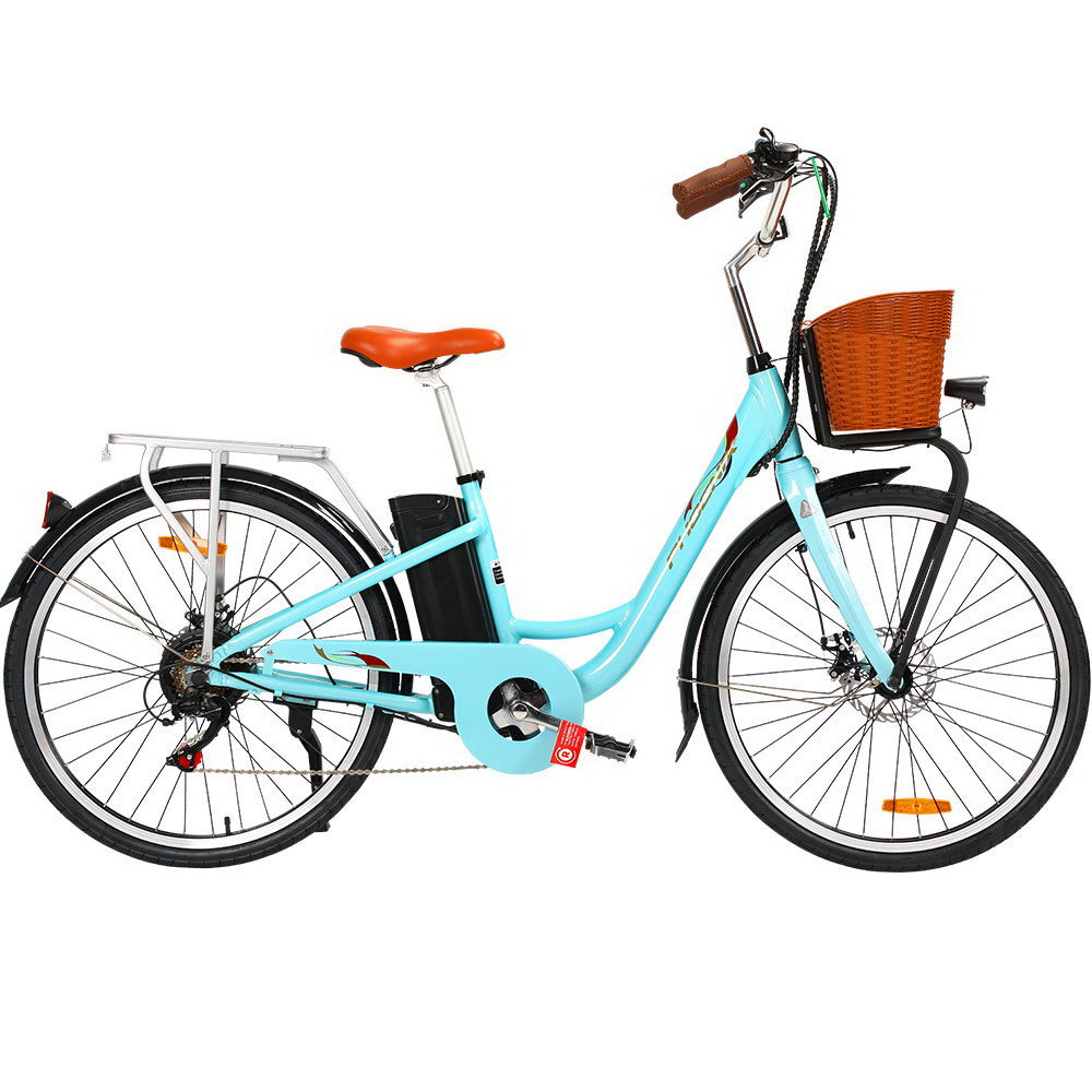 Phoenix 26" Electric Bike Bicycle eBike e-Bike Motorized City Battery Basket Blue