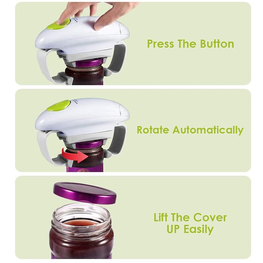 AUTOMATIC/ELECTRIC EASY TO USE ONE TOUCH JAR OPENER; HANDS FREE FOR SENIORS