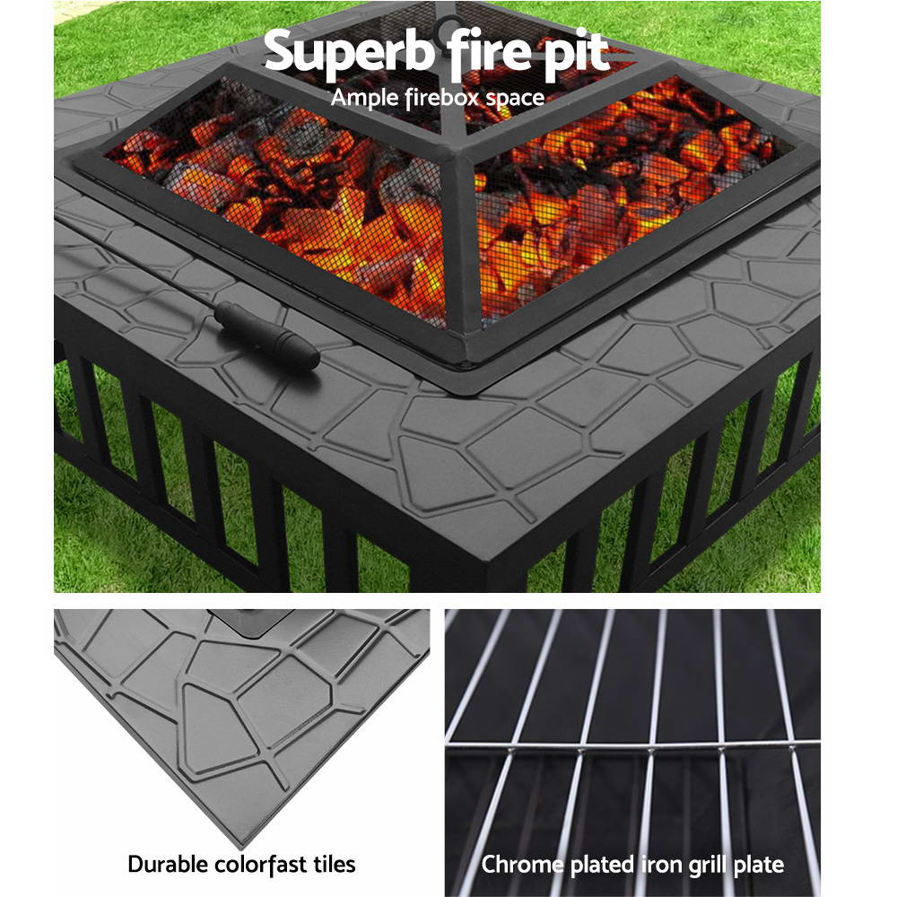 Fire Pit BBQ Table Grill Outdoor Garden Wood Burning Fireplace Stove