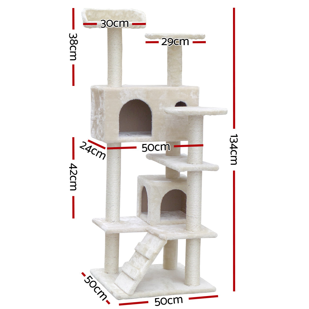 i.Pet Cat Tree 134cm Trees Scratching Post Scratcher Tower Condo House Furniture Wood Beige