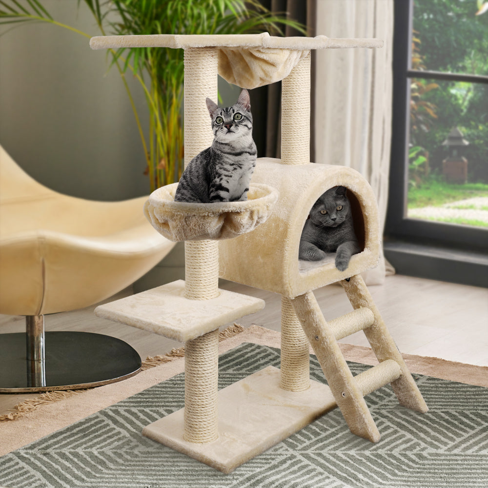 i.Pet Cat Tree 100cm Trees Scratching Post Scratcher Tower Condo House Furniture Wood Beige