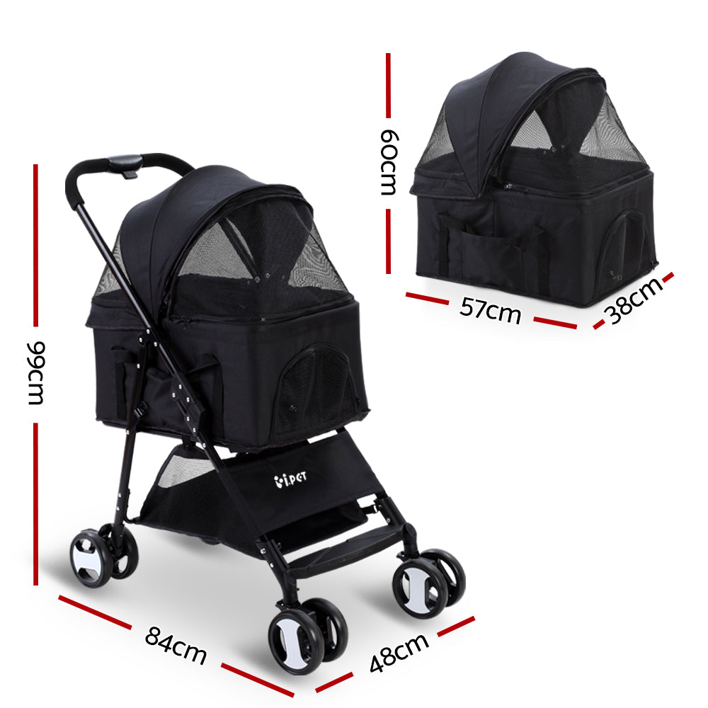 i.Pet Pet Stroller Dog Carrier Foldable Pram 3 IN 1 Middle Size Black