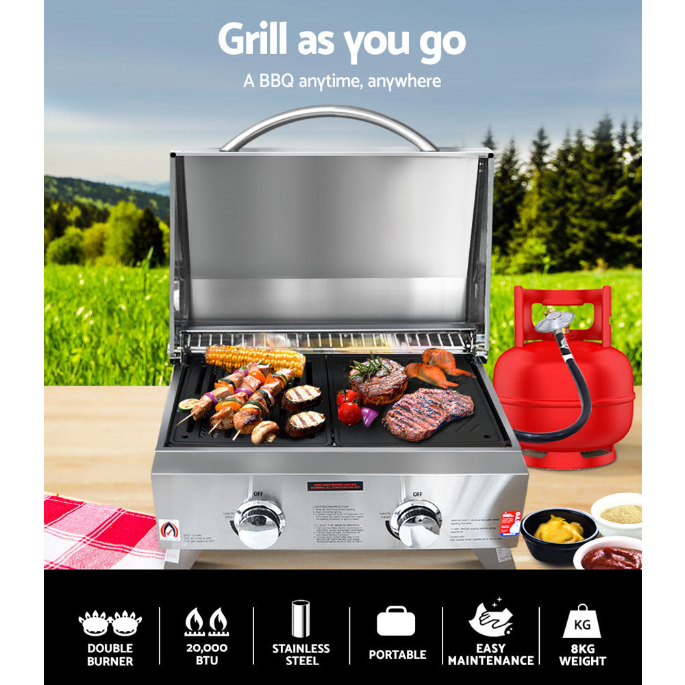 Grillz Portable Gas BBQ LPG Oven Camping Cooker Grill 2 Burners Stove Outdoor
