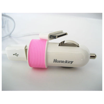 Huntkey Compact Car Charger for iPad & Smart Phone 5V 2.1A with MFI Cable - Pink  (HKB01005021-0B)